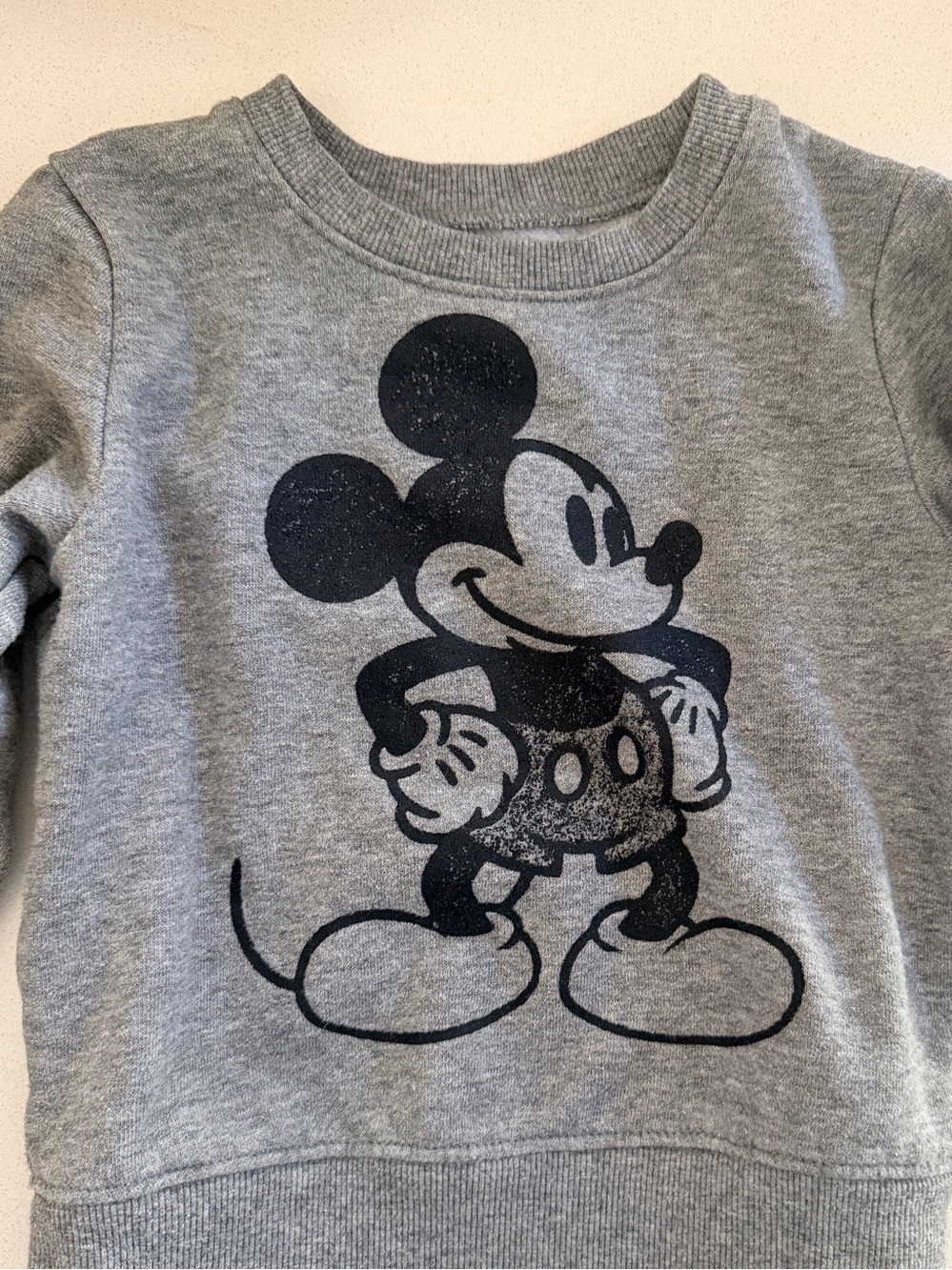 Disney Gray Sweatshirt with Black Distresses Mickey Graphic
